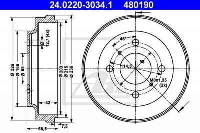 ATE 24.0220-3034.1 тормозной барабан на NISSAN ALMERA II (N16)