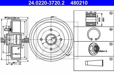 ATE 24.0220-3720.2 тормозной барабан на FORD FOCUS (DAW, DBW)