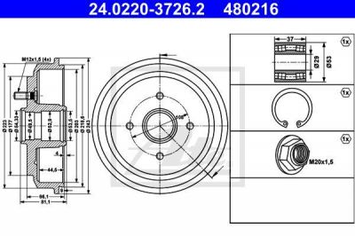 ATE 24.0220-3726.2 тормозной барабан на FORD FUSION (JU_)