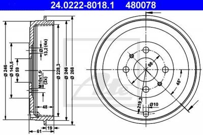 ATE 24.0222-8018.1 тормозной барабан на FIAT MAREA Weekend (185)