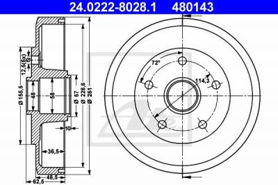 ATE 24.0222-8028.1 тормозной барабан на MAZDA 626 III (GD)