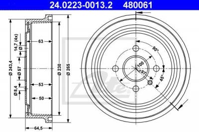 ATE 24.0223-0013.2 тормозной барабан на OPEL ASTRA G универсал (F35_)