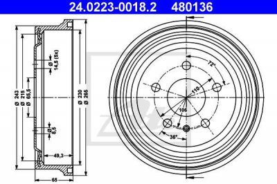 ATE 24.0223-0018.2 тормозной барабан на OPEL ZAFIRA A (F75_)