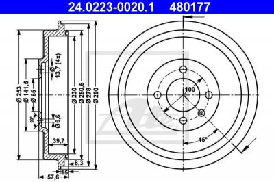ATE 24.0223-0020.1 тормозной барабан на SEAT INCA (6K9)