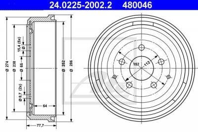 ATE 24.0225-2002.2 тормозной барабан на VW TRANSPORTER III автобус