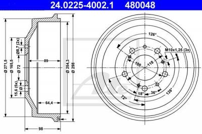 ATE 24.0225-4002.1 тормозной барабан на PEUGEOT BOXER автобус (230P)