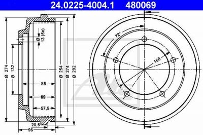 ATE 24.0225-4004.1 тормозной барабан на FORD TRANSIT c бортовой платформой/ходовая часть (E_ _)