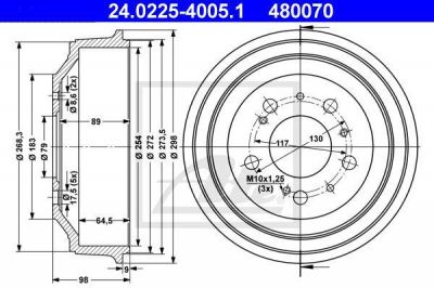 ATE 24.0225-4005.1 тормозной барабан на PEUGEOT BOXER автобус (230P)