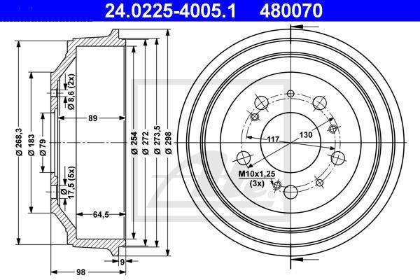 ATE 24.0225-4005.1 тормозной барабан на PEUGEOT BOXER автобус (230P)