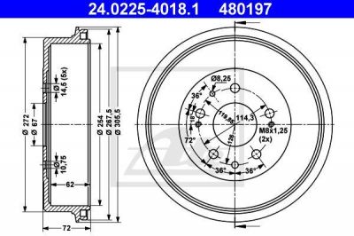 ATE 24.0225-4018.1 тормозной барабан на TOYOTA HILUX II пикап (LN8_, RN5_, LN6_, YN6_, YN5_, LN5_, RN6_)