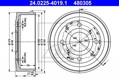ATE 24.0225-4019.1 тормозной барабан на RENAULT TRAFIC фургон (T1, T3, T4)