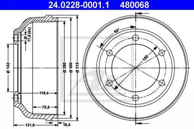 ATE 24.0228-0001.1 тормозной барабан на FORD TRANSIT c бортовой платформой/ходовая часть (E_ _)
