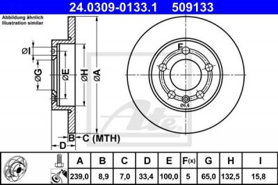 ATE 24.0309-0133.1 тормозной диск на VW GOLF IV (1J1)