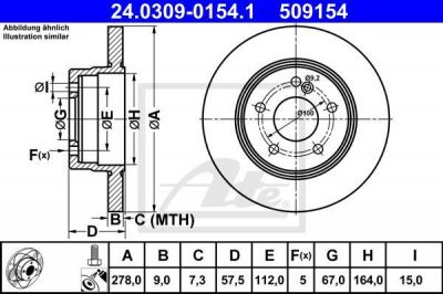 ATE 24.0309-0154.1 тормозной диск на MERCEDES-BENZ C-CLASS T-Model (S204)