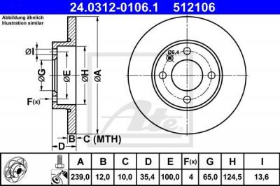 ATE 24.0312-0106.1 Диск торм. пер. Audi, VW Golf, Passat, Polo, Seat