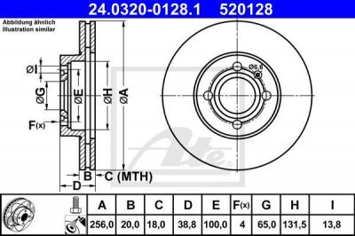 ATE 24.0320-0128.1 Диск торм. пер. VW Golf, Passat, Polo, Vento, Seat