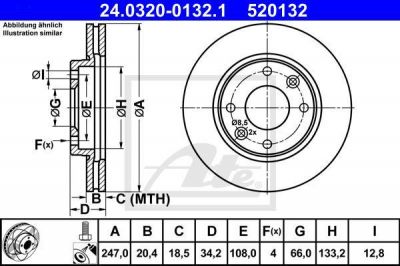 ATE 24.0320-0132.1 тормозной диск на PEUGEOT 306 (7B, N3, N5)