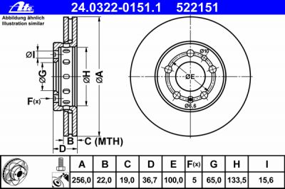 ATE 24.0322-0151.1 Диск торм. пер. Audi A3, Seat, Sкoda, VW Golf,Bora