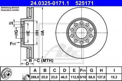 ATE 24.0325-0171.1 тормозной диск на SKODA SUPERB (3U4)