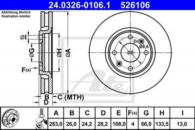 ATE 24.0326-0106.1 тормозной диск на PEUGEOT 406 Break (8E/F)