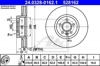 ATE 24.0328-0162.1 тормозной диск на VOLVO V70 III (BW)