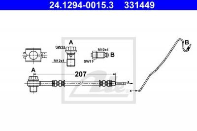 ATE 24.1294-0015.3 тормозной шланг на AUDI A1 (8X1, 8XK, 8XF)