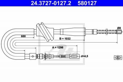 ATE 24.3727-0127.2 Трос стояночного тормоза Audi 80, 90 (86-91)