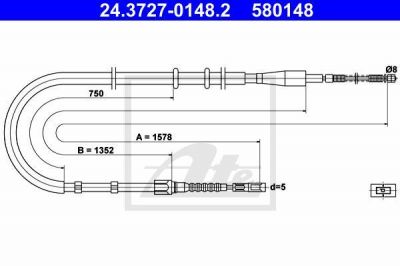 ATE 24.3727-0148.2 Трос руч.тормоза AUDI 80 1.6-2.0L 91-96 L=1578мм