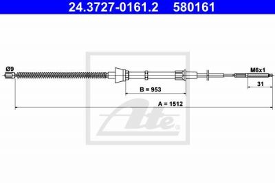 ATE 24.3727-0161.2 Трос руч.тормоза VW POLO/SEAT L=1511мм