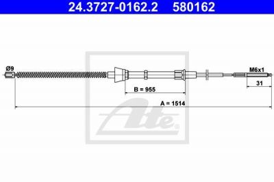 ATE 24.3727-0162.2 трос, стояночная тормозная система на VW POLO CLASSIC (6KV2)