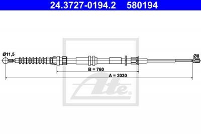 ATE 24.3727-0194.2 трос, стояночная тормозная система на VW CADDY III фургон (2KA, 2KH, 2CA, 2CH)