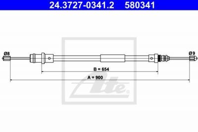 ATE 24.3727-0341.2 трос, стояночная тормозная система на PEUGEOT EXPERT (224)