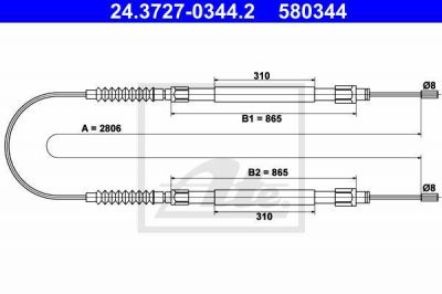 ATE 24.3727-0344.2 трос, стояночная тормозная система на PEUGEOT BOXER фургон (230L)