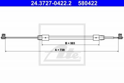 ATE 24.3727-0422.2 Трос руч.тормоза прав.Mercedes A140-A170 W168 739мм