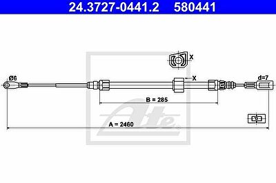 ATE 24.3727-0441.2 трос, стояночная тормозная система на MERCEDES-BENZ SPRINTER 2-t c бортовой платформой/ходовая часть (901, 902)