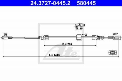 ATE 24.3727-0445.2 трос, стояночная тормозная система на MERCEDES-BENZ SPRINTER 2-t c бортовой платформой/ходовая часть (901, 902)