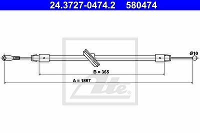 ATE 24.3727-0474.2 трос, стояночная тормозная система на MERCEDES-BENZ SPRINTER 5-t c бортовой платформой/ходовая часть (906)