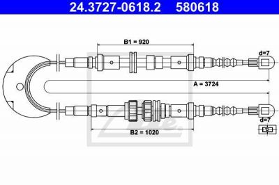 ATE 24.3727-0618.2 трос, стояночная тормозная система на FORD SCORPIO I (GAE, GGE)