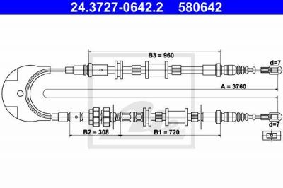 ATE 24.3727-0642.2 трос, стояночная тормозная система на FORD SCORPIO I (GAE, GGE)