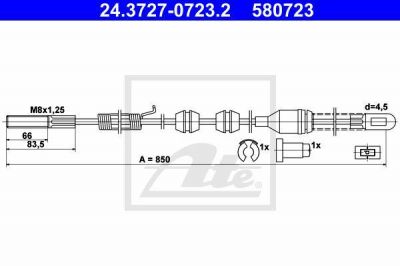 ATE 24.3727-0723.2 трос, стояночная тормозная система на OPEL ASCONA C Наклонная задняя часть (84_, 89_)