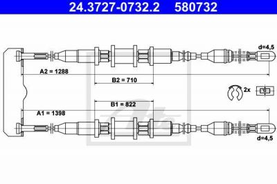 ATE 24.3727-0732.2 трос, стояночная тормозная система на OPEL ASTRA F универсал (51_, 52_)