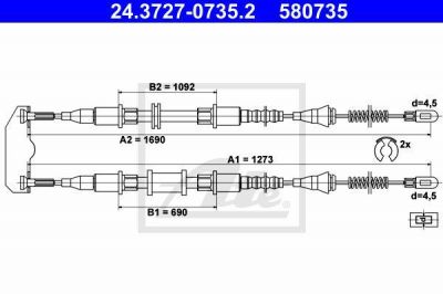 ATE 24.3727-0735.2 трос, стояночная тормозная система на OPEL ASTRA F Наклонная задняя часть (53_, 54_, 58_, 59_)