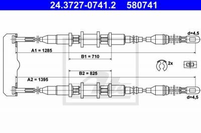 ATE 24.3727-0741.2 трос, стояночная тормозная система на OPEL KADETT E универсал (35_, 36_, 45_, 46_)