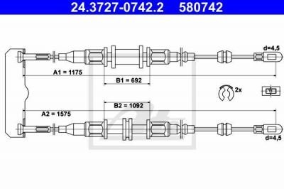 ATE 24.3727-0742.2 трос, стояночная тормозная система на OPEL ASTRA F (56_, 57_)