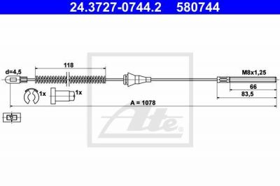 ATE 24.3727-0744.2 трос, стояночная тормозная система на OPEL CORSA B (73_, 78_, 79_)