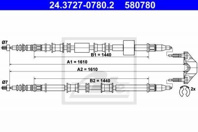 ATE 24.3727-0780.2 трос, стояночная тормозная система на OPEL MERIVA