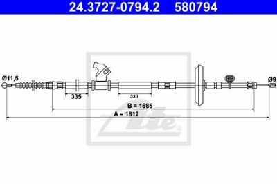 ATE 24.3727-0794.2 трос, стояночная тормозная система на OPEL ASTRA J Sports Tourer