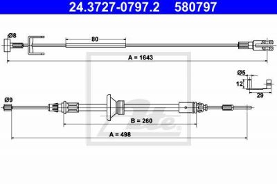 ATE 24.3727-0797.2 трос, стояночная тормозная система на OPEL VIVARO фургон (F7)