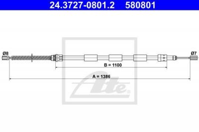 ATE 24.3727-0801.2 трос, стояночная тормозная система на PEUGEOT 205 II (20A/C)