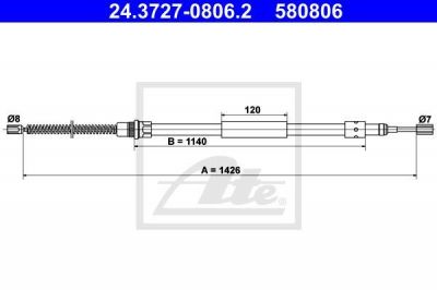 ATE 24.3727-0806.2 трос, стояночная тормозная система на PEUGEOT 309 I (10C, 10A)